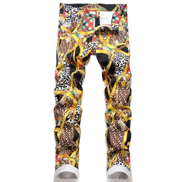 Pantaloni da uomo Jeans stampati digitali Pantaloni da uomo slim fit floreali Pantaloni hip-hop da uomo High Street