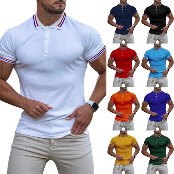 Erkekler Polos Sokağı Sıradan İngiliz tarzı polo gömlek yaz yaka ince bölüm moda kontrast rengi kısa kollu spor üst giyim