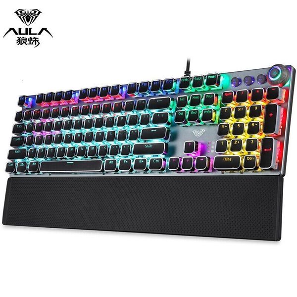 Tastaturen AULA F2088 Mechanische Gaming-Tastatur, Anti-Ghosting, 104-Beschichtung, blauer Schalter, kabelgebunden, gemischte Tastatur mit Hintergrundbeleuchtung, für Game-Laptop-PC 230715