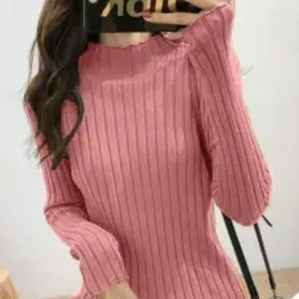 Maglioni da donna Donna Autunno Inverno Mezzo collo alto Pit Stripe lavorato a maglia da donna Moda coreana Versatile maglione da donna solido sottile elastico allentato