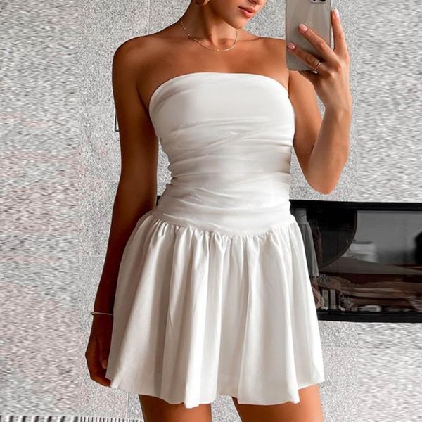 Casual Kleider Einfache Sexy Slim Display Brust Taille Wischen Sie Eine Schaukel Kleid 2023 Sommer Kleidung Einfarbig Design Paket hüfte Rock