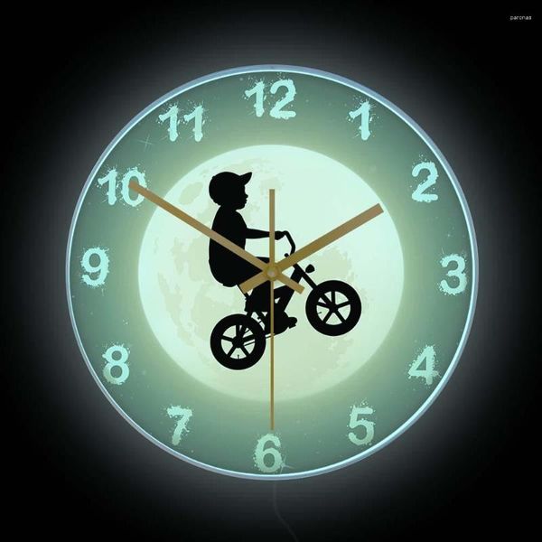 Настенные часы для мальчика езды на велосипеде с полнолуние светодиодные светодиодные ночные лампы для детской комнаты для подросткового велосипеда Neon Light Знак