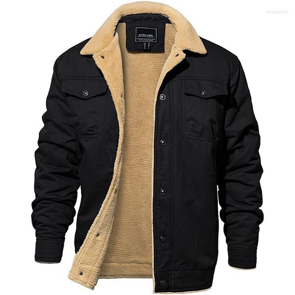 Herrenjacken 2023 Frühling Baumwoll-Sherpa-Trucker-Jacke Lässiger Umlegekragen Button-Down-Fleece-Denim-Mantel mit mehreren Taschen