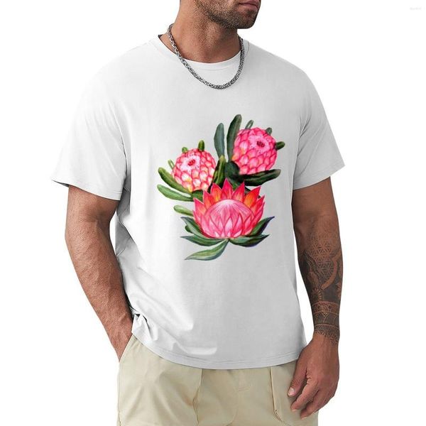 Polos masculinos Protea Flower Aquarela - Camisetas estampadas em toda a peça Roupas fofas Anime Camisetas de manga comprida