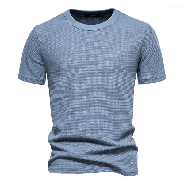 Herren-T-Shirts 2023 Männer einfarbige Waffel-T-Shirts für lässige Markenqualität kurzärmelige Herren-T-Shirts Sommermode-Designer-Tops männlich