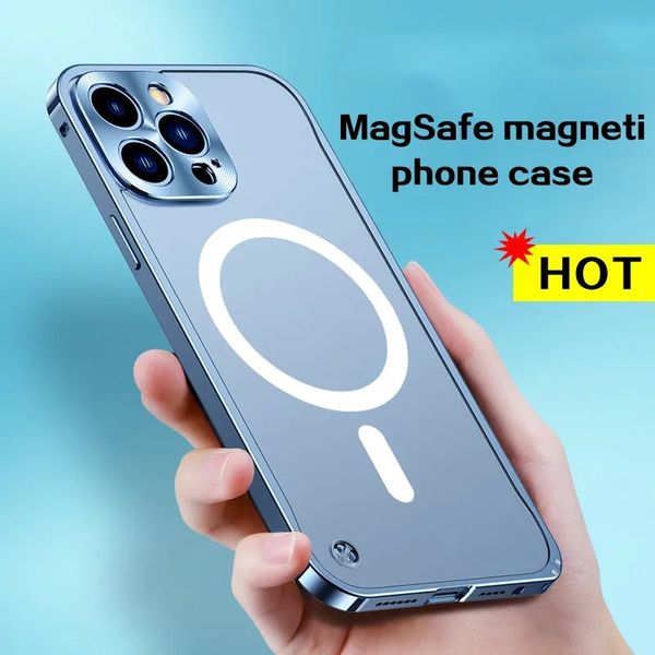 Magsafe üst düzey lüks titanyum alaşım çerçeve düğmesi kilidi iPhone 14 11 12 12 Pro Max iPhone14 13 Mini Telefon Vaka Koruma Kapağı