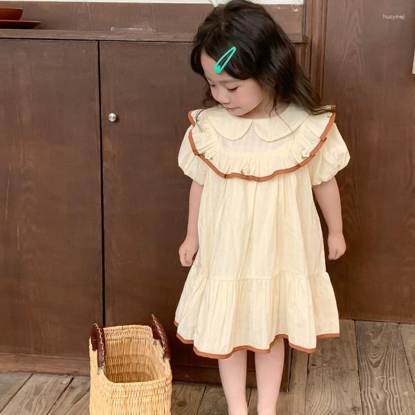 Vestidos de menina vestido de menina 2023 gola de boneca de verão roupas infantis princesa versão coreana bordado de moda adorável e doce