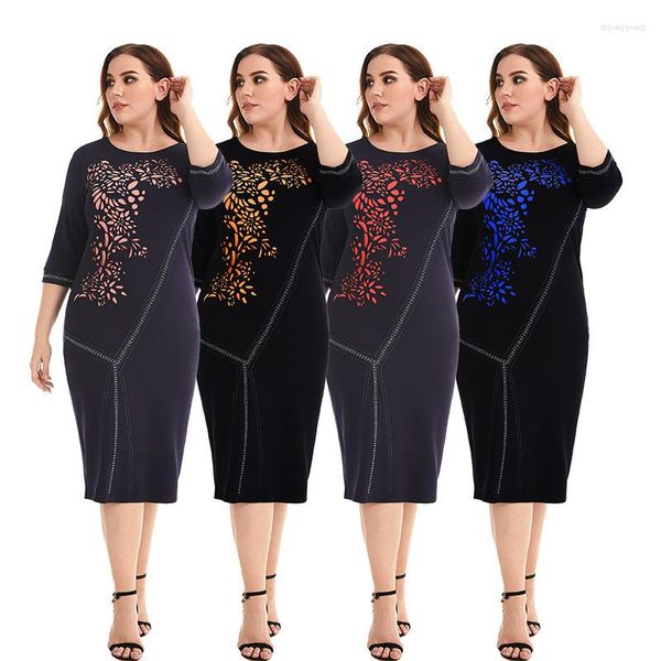 Partykleider Halbarm Blume O-Ausschnitt Design L-4XL Größe Frauen Kleid weiblich für Damen Tuch NY54 72276