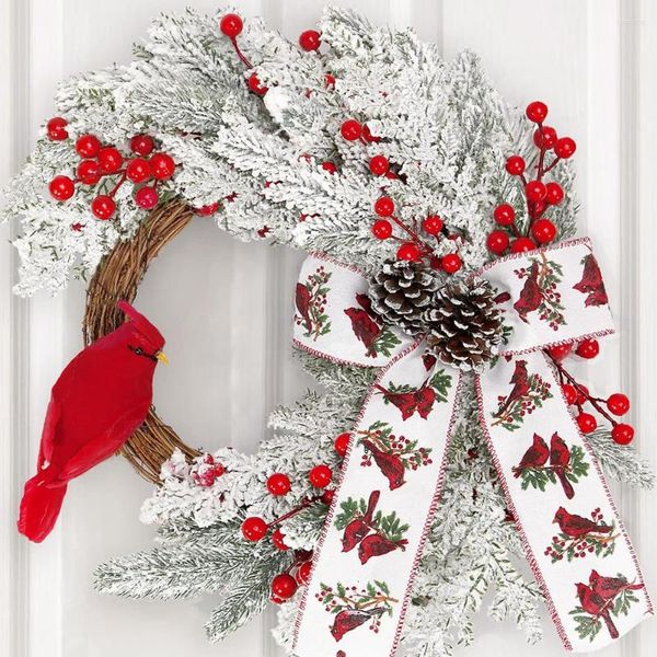Декоративные цветы передняя дверь Рождественский венок искусственный DIY Красная ягода и кардинальная фестивальная сцена сцены для открытого помещения
