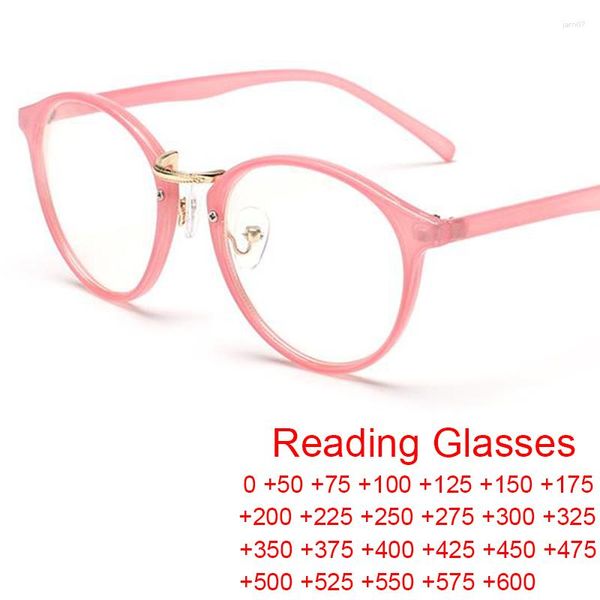 Occhiali da sole Moda Occhiali da lettura rotondi piccoli per le donne Designer di marca Occhiali da vista trasparenti rosa Montatura da vista Oculos Presbiopia 1.25 6.0