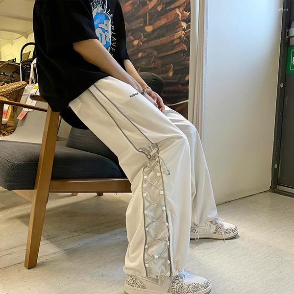 Pantaloni da uomo 2023 Streetwear Whit Cargo Men Y2k Harajuku Pantaloni sportivi oversize Moda Hip Hop Banda laterale Gamba larga Jogger