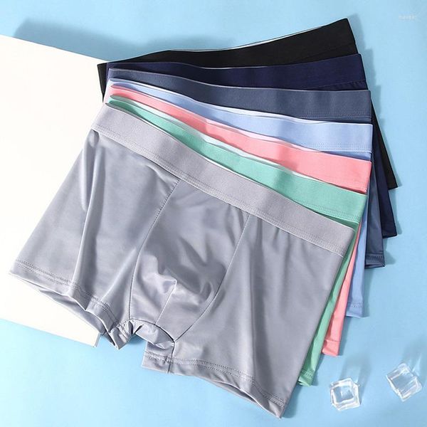 Cuecas masculinas 1 peça cuecas masculinas de seda gelada sem costura cuecas sexy cuecas ultrafinas respiráveis shorts boxers masculinos