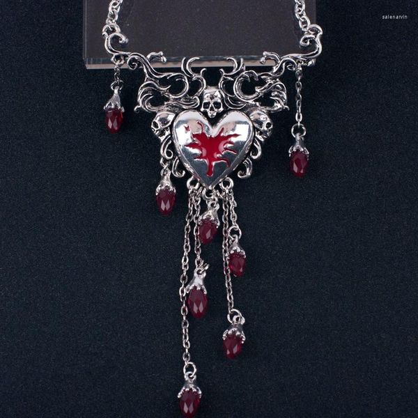 Catene QEB Lolita giapponese stile gotico punk rosso gocciolante olio zircone collana teschio scuro vacanza orecchini pendenti set regalo