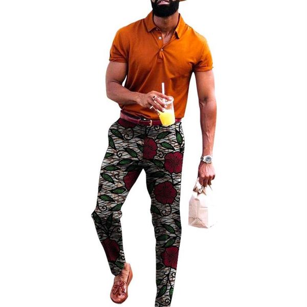 Calças masculinas casuais estampadas nigerianas coloridas estampadas africanas calças masculinas personalizadas para festas roupas étnicas256J
