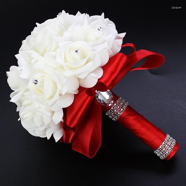 Buquê de casamento elegante de flores decorativas com artificial colorido e fita - perfeito para noivas e damas de honra