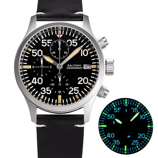 Baltany Military Watch Men 39mm Vintage Pilot Watch VK67 Cronografo Orologi da polso al quarzo Retro Style Air Force Orologi luminosi