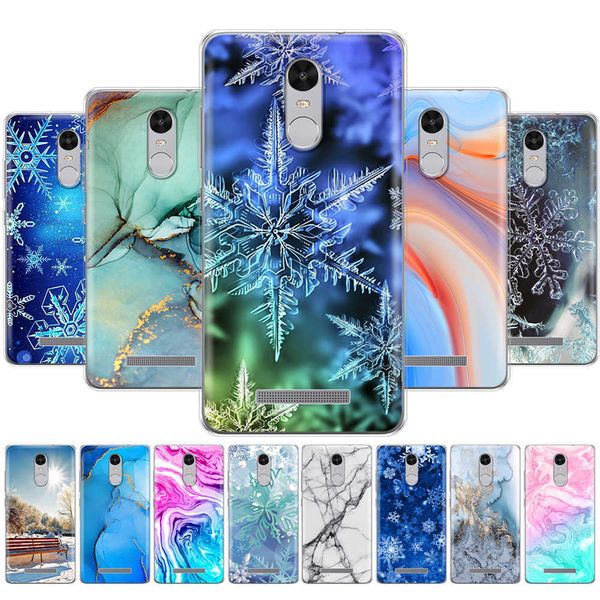 Para Xiaomi Redmi Note 3 Case Silicone Soft Back Phone Cover For Pro 150MM Comprimento Mármore Floco de Neve Inverno Natal