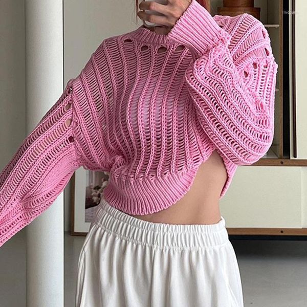 Maglioni da donna WomanSweater Vintage lavorato a maglia Crop Top Maglione a maniche lunghe Pullover Oversize Short Chic