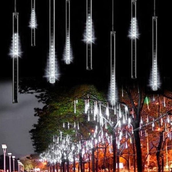 Tubo de meteoro multicolorido conectável Chuva de meteoros Corda de chuva LED Luz de Natal Festa de casamento Jardim Cordas de Natal Luzes externas 321G