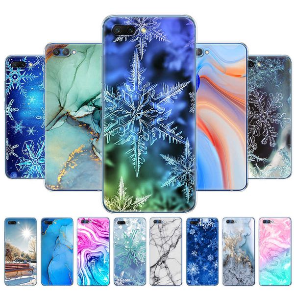 Para Huawei Honor V10 VIEW 10 Soft TPU Silicon Back Phone Cover For Etui Coque Marble Snow Flake Winter Christmas