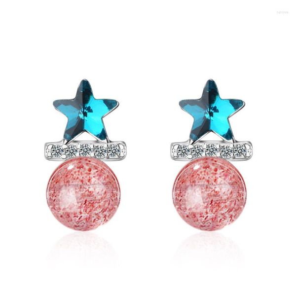 Orecchini a bottone Orecchino a forma di stella blu con pietra di fragola per regalo di gioielleria raffinata da donna Ragazza Lady Zircone d'argento S925