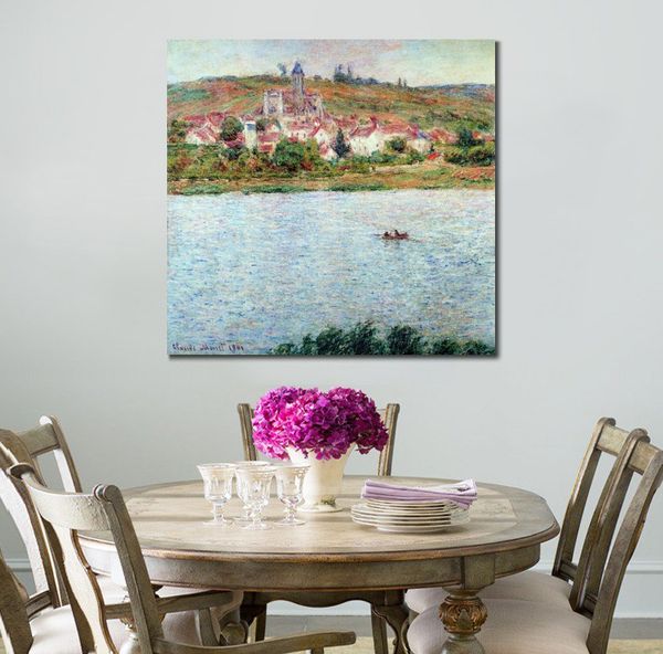 Arte impressionista em tela Vetheuil efeito matinal Claude Monet pintura a óleo paisagem feita à mão decoração moderna do quarto