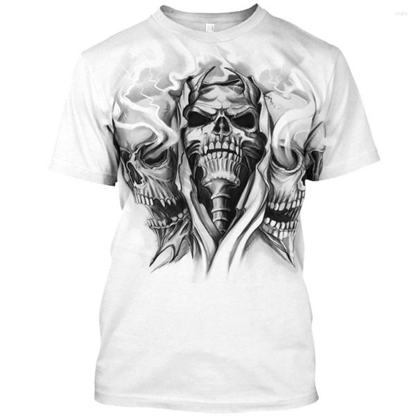 Camisetas masculinas de manga curta com decote em O moletom casual estampa de caveira 3D para homens grandes roupas unissex camisa masculina