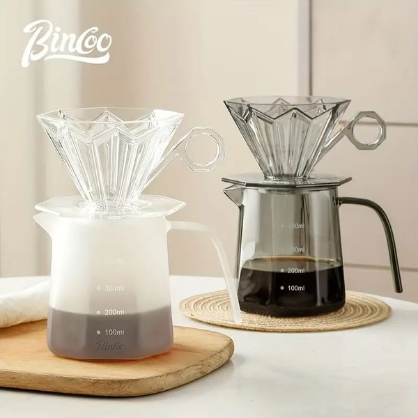 Bincoo Caffettiera Lavaggio a mano Filtro per caffè Tazza per la condivisione di vetro Set di pentole per estrazione a freddo Vaso antigoccia americano con filtro in scala