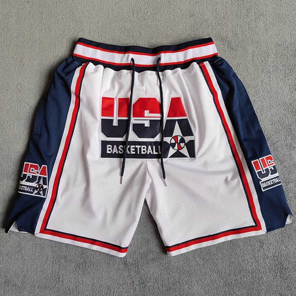 Short Masculino MM MASMIG Branco 1992 USA Dream Team Short de Basquete Bordado com Bolsos 230715