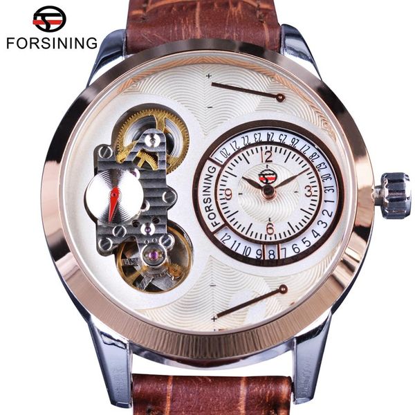 Формация моды второй диск турбиллион Rose Golden Case Brown Brown Livuine Leather Men Watch Top Brand Luxury Automatic Watch291m