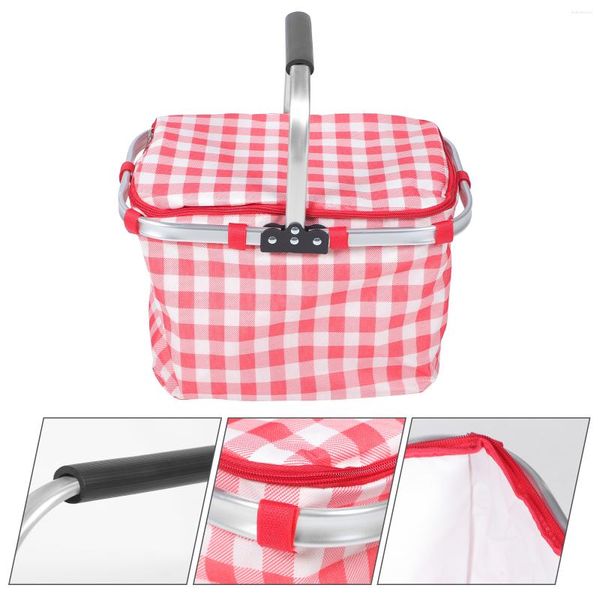 Borse portaoggetti Generi alimentari Borsa da picnic portatile Cibo Bento Tote Maniglia Design Cestino resistente all'usura Pranzo isolato Metallo