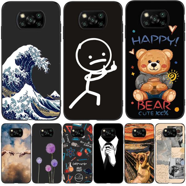 Para Xiaomi Poco X3 PRO NFC Case Phone Back Cover POCOPHONE Silicon Black Tpu Dog Cat Flower Pattern