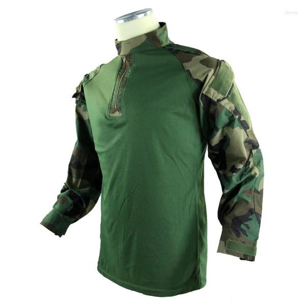 Jaquetas de caça ao ar livre DF Combat Coat Woodland Camuflagem Camisa manga longa para treinamento