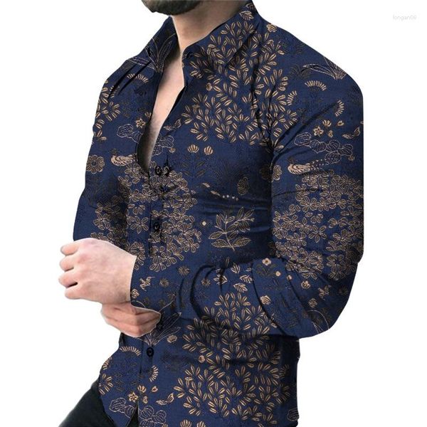 Männer Casual Hemden Barock Für Männer 3D Langarm Luxus Sozialen Hemd V-ausschnitt Übergroßen Tops Tees Homme Kleidung