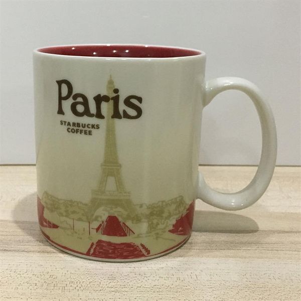 Keramik-Starbucks-City-Becher mit 16 Unzen Fassungsvermögen, klassische Kaffeetasse, Paris City295e