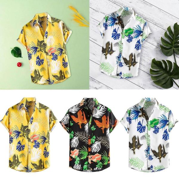 Camisas casuais masculinas Workout T Men Cardigã manga curta Beach Flower Shirt Gola alta Macacão N