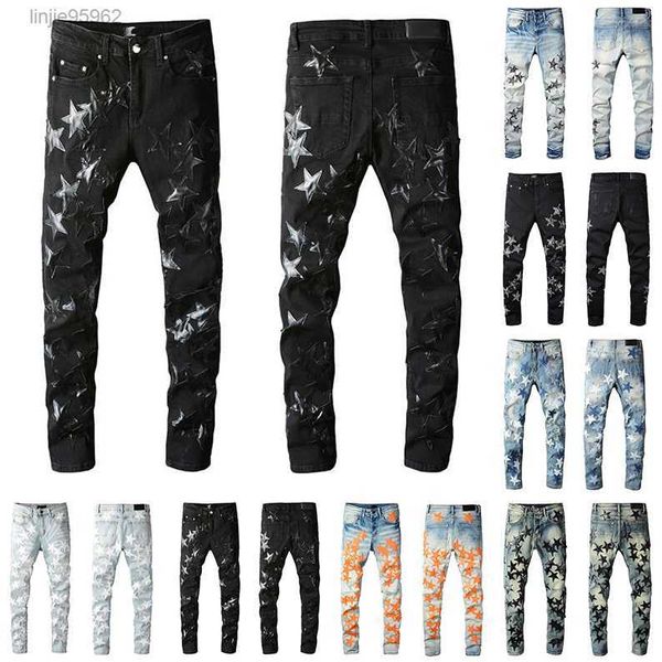Herren Damen Designer Jeans Distressed Ripped Biker Slim Straight Denim für Männer Print Army Fashion Skinny Hosen