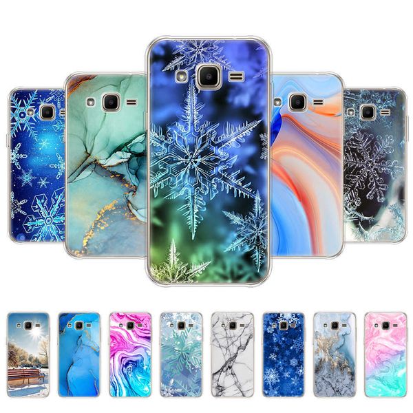 Para Samsung Galaxy J2 SM-J200F J200H Case 4,7 Polegada Silicone Soft TPU Cover Para SamSung 2015 Marble Snow Flake Winter Christmas