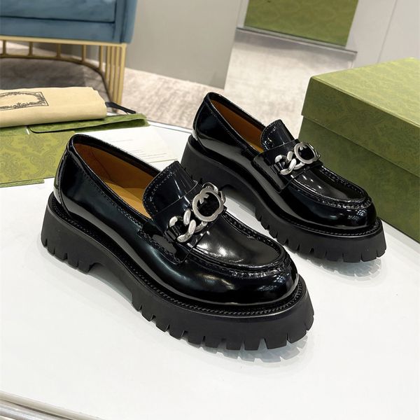 Damen-Designer-Loafer-Schuh aus schwarzem Leder, dicker Boden, Plateau-Mokassins, Sneaker-Kleid, klobige Loafer, flache Oxfords, Gummiprofilsohle