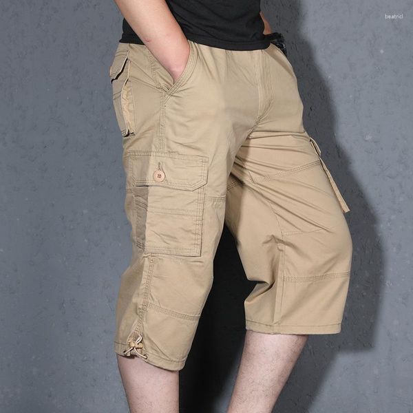 Shorts masculino cargo curto masculino moda verão masculino longo multibolsos calças casuais calças de trabalho sarja de algodão relaxado para homens