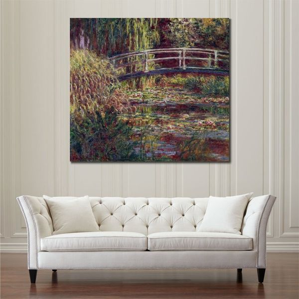 Dipinto a olio fatto a mano di Claude Monet Il ponte giapponese Lo stagno delle ninfee Arte moderna su tela Paesaggio moderno Arredamento per soggiorno