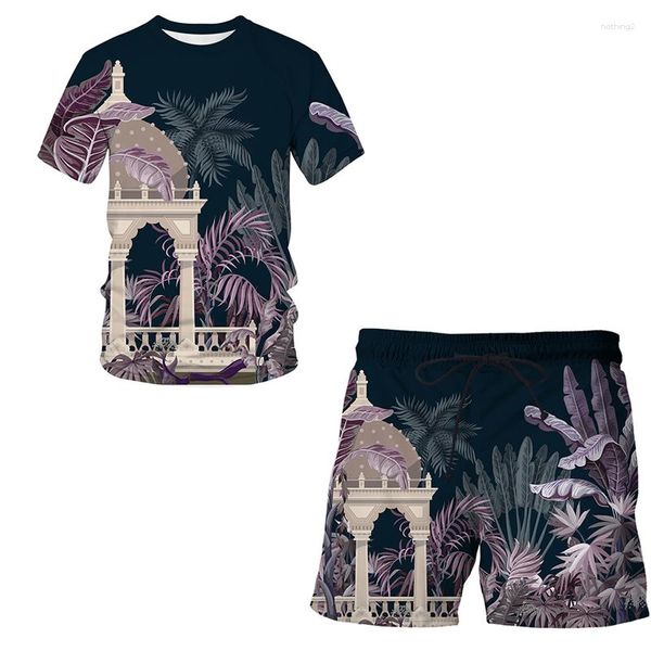 Tute da uomo 2023 Cool Jungle Leaves T-shirt Shorts Suit Fashion 3D Stampato Tuta Set Estate Maschile Casual Top a maniche corte