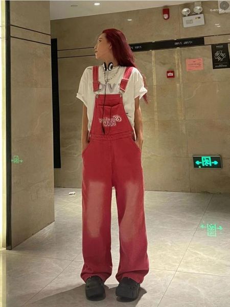 Frauen Jeans HOUZHOU Y2K Kpop Rosa Hosenträger Hosen Frauen Harajuku Hohe Streetwear Oversize Insgesamt Koreanische Hippie Denim Overalls Weibliche