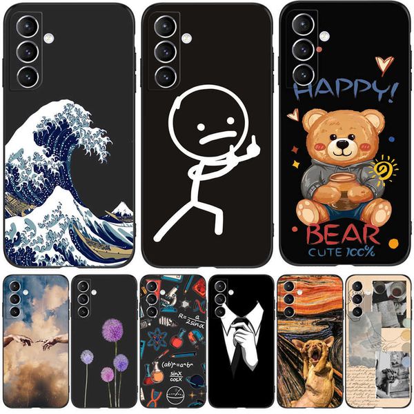 Capa traseira para Samsung Galaxy A34 A54 5G Silicone macio protetor preto Tpu cão gato padrão flor