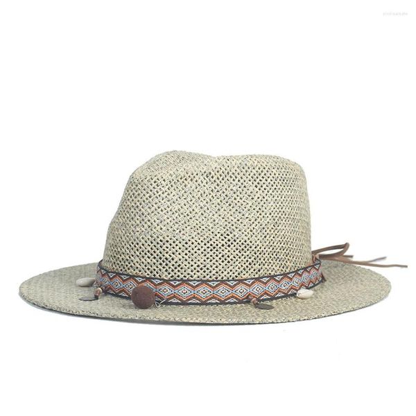 Chapéus de aba larga bohemia verão mulheres homens viagem praia chapéu de sol elegante senhora fedora panamá sunbonnet tamanho 56-58 cm