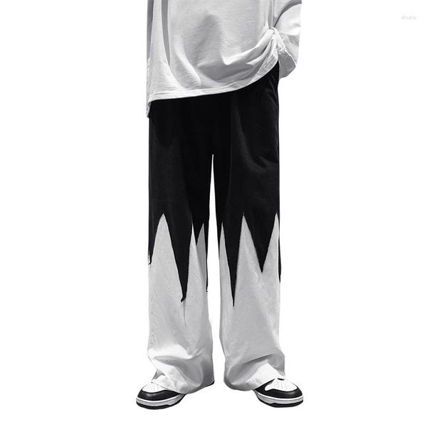 Erkek pantolon siyah/beyaz patchwork renk düz erkek gevşek sokak kıyafeti uzun pantolonlar sonbahar kış hip hop rahat 5xl-s