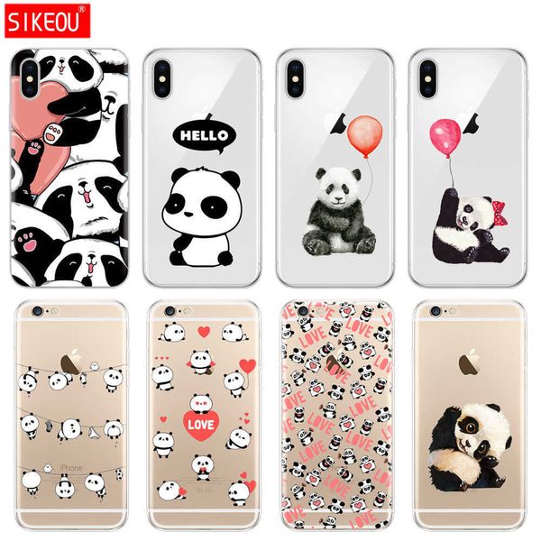 Capa de telefone com capa de silicone para iphone 6 x 8 7 6s 5 5s SE 2020 Plus 10 XR XS 11 Pro Max Cute Dinggul Panda Cartoon
