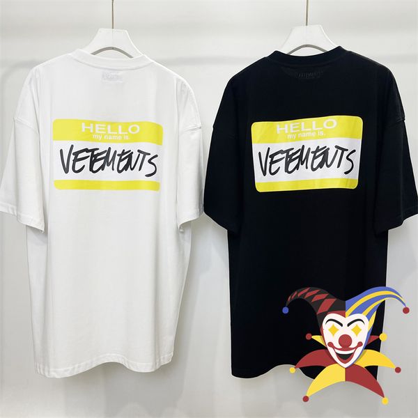 Erkek Tişörtleri Merhaba benim adım vetements t shirt erkekler sarı büyük boy kadınlar tişört vtm üstler tee 230715