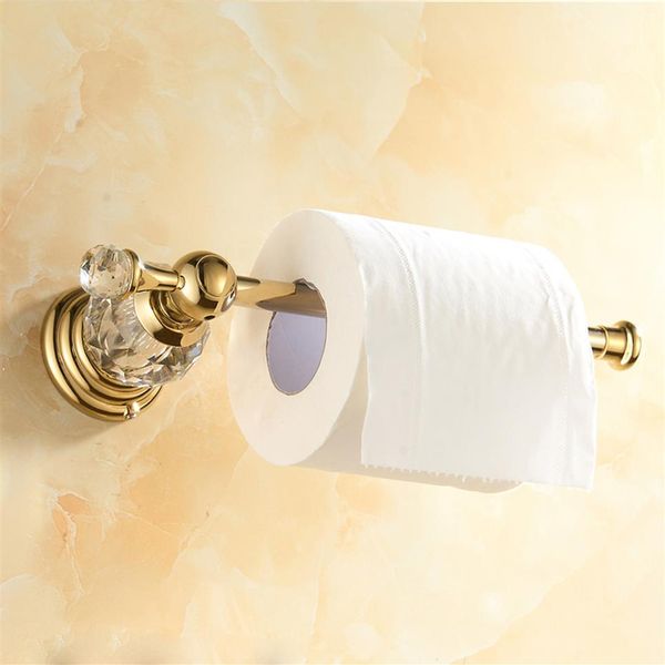 Gold polierter Toilettenpapierhalter aus massivem Messing, Badezimmerrollenzubehör, Wandhalterung, Kristallgewebe, Y200108247t