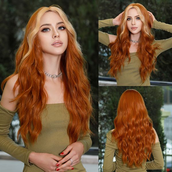 Parrucche sintetiche NAMM Parrucche lunghe ondulate Ombre Bionde per le donne Cosplay Quotidiano Festa Parrucca sintetica per capelli arancio chiaro Lolita Fibra resistente al calore 230715